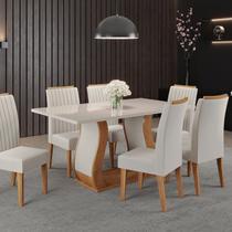Conjunto Mesa de Jantar Retangular Manuela 160cm x 80cm com Vidro e 6 Cadeiras Yescasa Bege/Marfim/Off White