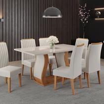 Conjunto Mesa de Jantar Retangular Manuela 160cm x 80cm sem Vidro e 6 Cadeiras Yescasa Bege/Marfim/Off White