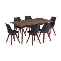 Conjunto Mesa De Jantar Retangular Nozes 90cm x 160cm com 6 Cadeira Leda Design Conjunto Mesa De Jantar Retangular Nozes 90cm x 160cm com 6 Cadeira Leda Design