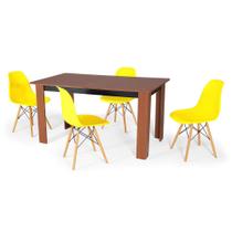 Conjunto Mesa de Jantar Retangular Pérola Cherry 150x80cm com 4 Cadeiras Eames Eiffel - Amarelo