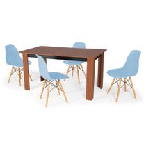 Conjunto Mesa de Jantar Retangular Pérola Cherry 150x80cm com 4 Cadeiras Eames Eiffel - Azul Claro