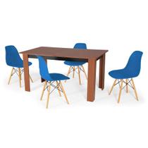 Conjunto Mesa de Jantar Retangular Pérola Cherry 150x80cm com 4 Cadeiras Eames Eiffel - Azul