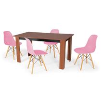 Conjunto Mesa de Jantar Retangular Pérola Cherry 150x80cm com 4 Cadeiras Eames Eiffel - Rosa