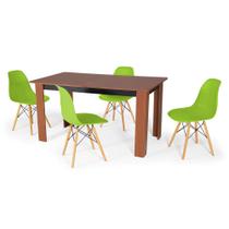 Conjunto Mesa de Jantar Retangular Pérola Cherry 150x80cm com 4 Cadeiras Eames Eiffel - Verde