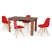 Conjunto Mesa de Jantar Retangular Pérola Cherry 150x80cm com 4 Cadeiras Eames Eiffel - Vermelho