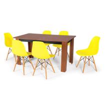 Conjunto Mesa de Jantar Retangular Pérola Cherry 150x80cm com 6 Cadeiras Eames Eiffel - Amarelo