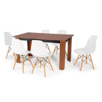 Conjunto Mesa de Jantar Retangular Pérola Cherry 150x80cm com 6 Cadeiras Eames Eiffel - Branco