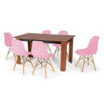 Conjunto Mesa de Jantar Retangular Pérola Cherry 150x80cm com 6 Cadeiras Eames Eiffel - Rosa
