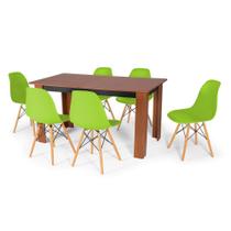 Conjunto Mesa de Jantar Retangular Pérola Cherry 150x80cm com 6 Cadeiras Eames Eiffel - Verde