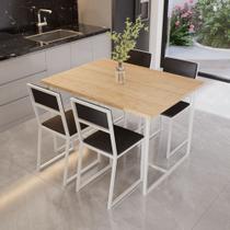 Conjunto Mesa de Jantar Retangular Pinus 4 Cadeiras Estofado Riviera Industrial Branco