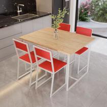 Conjunto Mesa de Jantar Retangular Pinus 4 Cadeiras Estofado Riviera Industrial Branco Conjunto Mesa de Jantar Retangular Pinus 4 Cadeiras Estofado Riviera Industrial Branco