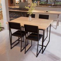 Conjunto Mesa de Jantar Retangular Pinus 4 Cadeiras Estofado Riviera Industrial Preto