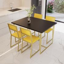 Conjunto Mesa de Jantar Retangular Preta 4 Cadeiras Estofado Riviera Industrial Dourado - Don Castro Decor