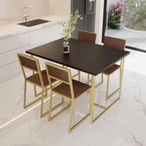Conjunto Mesa de Jantar Retangular Preta 4 Cadeiras Estofado Riviera Industrial Dourado Conjunto Mesa de Jantar Retangular Preta 4 Cadeiras Estofado Riviera Industrial Dourado