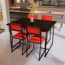 Conjunto Mesa de Jantar Retangular Preta 4 Cadeiras Estofado Riviera Industrial Preto