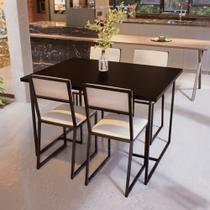 Conjunto Mesa de Jantar Retangular Preta 4 Cadeiras Estofado Riviera Industrial Preto