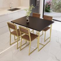 Conjunto Mesa de Jantar Retangular Preta 4 Cadeiras Imbuia Riviera Industrial Dourado