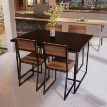 Conjunto Mesa de Jantar Retangular Preta 4 Cadeiras Imbuia Riviera Industrial Preto