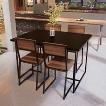 Conjunto Mesa de Jantar Retangular Preta 4 Cadeiras Imbuia Riviera Industrial Preto