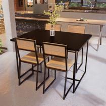 Conjunto Mesa de Jantar Retangular Preta 4 Cadeiras Pinus Riviera Industrial Preto - Don Castro Decor