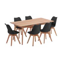 Conjunto Mesa De Jantar Retangular Vertice 90cm x 160cm com 6 Cadeira Eames Wood Leda Design Conjunto Mesa De Jantar Retangular Vertice 90cm x 160cm com 6 Cadeira Eames Wood Leda Design