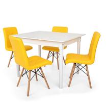 Conjunto Mesa De Jantar Robust 110x90 Branca Com 4 Cadeiras Eiffel Gomos - Amarela