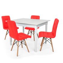 Conjunto Mesa De Jantar Robust 110x90 Branca Com 4 Cadeiras Eiffel Gomos - Vermelha