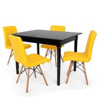 Conjunto Mesa De Jantar Robust 110x90 Preta Com 4 Cadeiras Eiffel Gomos - Amarela