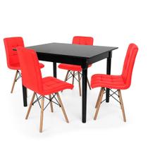 Conjunto Mesa De Jantar Robust 110x90 Preta Com 4 Cadeiras Eiffel Gomos - Vermelha