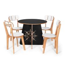 Conjunto Mesa de Jantar Rosa dos Ventos 100 cm com 4 cadeiras em Madeira