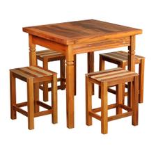 Conjunto Mesa de Jantar Rústica 1 x 1 m 4 Banquetas Ripada Madeira Demolição Natural Conjunto Mesa de Jantar Rústica 1 x 1 m 4 Banquetas Ripada Madeira Demolição Natural