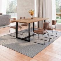 Conjunto Mesa de Jantar Rústica de Madeira Maciça com 4 Cadeiras Aço Roma