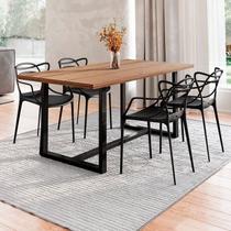 Conjunto Mesa de Jantar Rústica de Madeira Maciça com 4 Cadeiras Allegra Conjunto Mesa de Jantar Rústica de Madeira Maciça com 4 Cadeiras Allegra