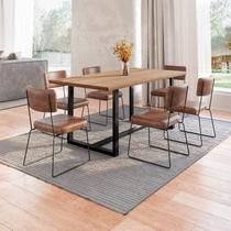 Conjunto Mesa de Jantar Rústica de Madeira Maciça com 6 Cadeiras Aço Roma