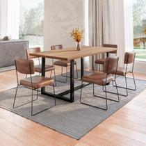 Conjunto Mesa de Jantar Rústica de Madeira Maciça com 6 Cadeiras Aço Roma