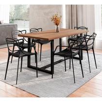 Conjunto Mesa de Jantar Rústica de Madeira Maciça com 6 Cadeiras Allegra Preto/Marrom