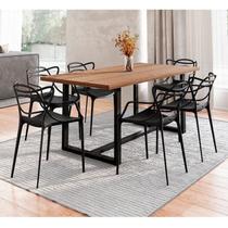Conjunto Mesa de Jantar Rústica de Madeira Maciça com 6 Cadeiras Allegra Yescasa Preto/Marrom