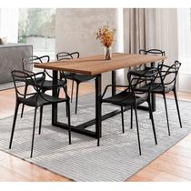 Conjunto Mesa de Jantar Rústica de Madeira Maciça com 6 Cadeiras Allegra Yescasa Conjunto Mesa de Jantar Rústica de Madeira Maciça com 6 Cadeiras Allegra Yescasa