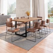 Conjunto Mesa de Jantar Rústica de Madeira Maciça com 8 Cadeiras Aço Roma Marrom/Preto - Espresso Móveis