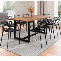 Conjunto Mesa de Jantar Rústica de Madeira Maciça com 8 Cadeiras Allegra Preto/Marrom Conjunto Mesa de Jantar Rústica de Madeira Maciça com 8 Cadeiras Allegra Preto/Marrom