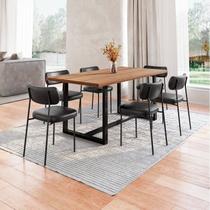 Conjunto Mesa de Jantar Rústica de Madeira Maciça com Cadeiras Mona