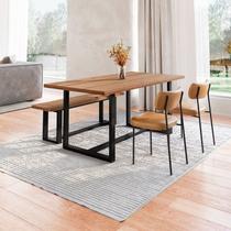 Conjunto Mesa de Jantar Rústica e Banco de Madeira Maciça com Cadeiras Mona