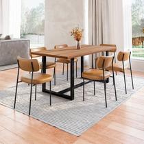 Conjunto Mesa de Jantar Rústica Madeira Maciça com 6 Cadeiras Mona Marrom/Preto