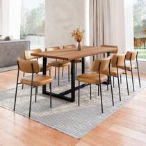 Conjunto Mesa de Jantar Rústica Madeira Maciça com 8 Cadeiras Mona