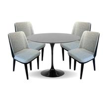 Conjunto Mesa de Jantar Saarinen 100 cm Laca Preta com 4 Cadeiras Londres Revestida em Tecido Linho e material sintético