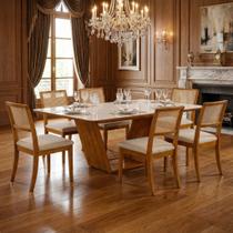 Conjunto Mesa de Jantar Safira 160x90 6 Lugares Madeira Maciça Vidro Off White + Cadeiras Rubi Conjunto Mesa de Jantar Safira 160x90 6 Lugares Madeira Maciça Vidro Off White + Cadeiras Rubi