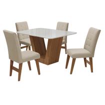 Conjunto Mesa de Jantar Safira com 04 Cadeiras Agata 135cm Cedro/Branco Off/Bege - Amarena Móveis - Am Decor