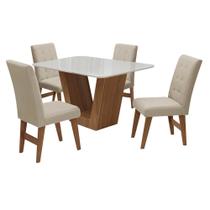 Conjunto Mesa de Jantar Safira com 04 Cadeiras Agata 135cm Cedro/Branco Off/Bege - Amarena Móveis Conjunto Mesa de Jantar Safira com 04 Cadeiras Agata 135cm Cedro/Branco Off/Bege - Amarena Móveis