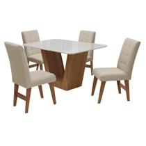 Conjunto Mesa de Jantar Safira com 04 Cadeiras Agata 135cm Cedro/Branco Off/Bege - Doce Sonho Móveis
