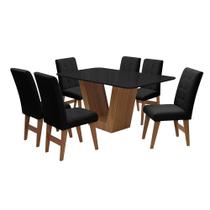 Conjunto Mesa de Jantar Safira com 06 Cadeiras Agata 160cm Cedro/Preto/Preto - ADJ DECOR